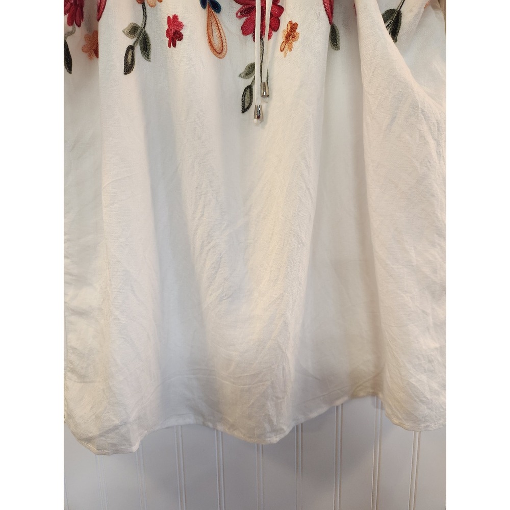 Kindred Womens 2X White Floral Embroidered Sheer Peasant Blouse Balloon Sleeve - Picture 5 of 12